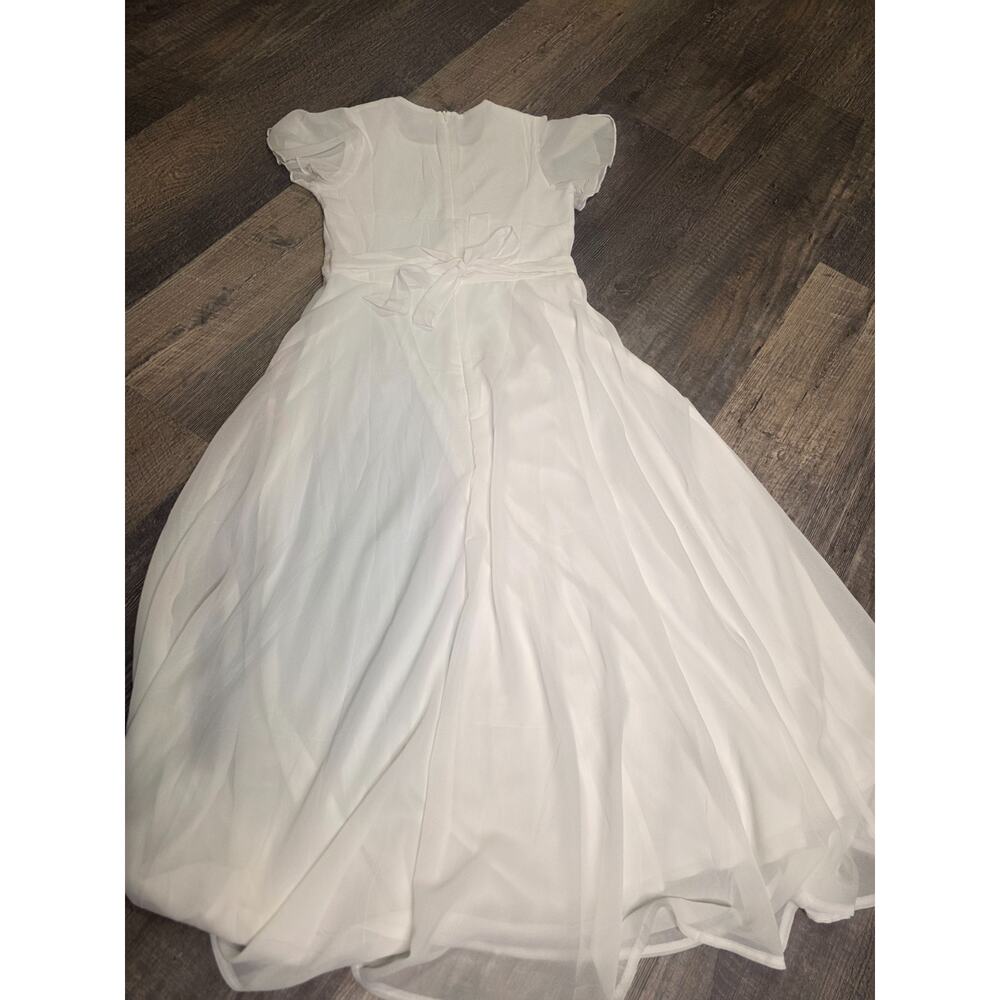 GORLYA Girls Maxi Dress White Flutter Sleeve Back Tie Polyester Size 12Y - Picture 6 of 9